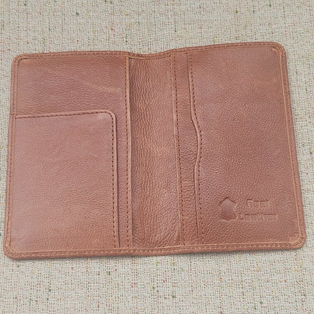 Travel Passport Holder Card Holder Brown Real Genuine Leather Handmade Purse - Picture 4 of 11